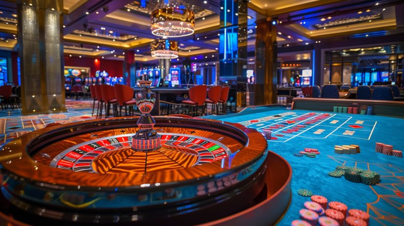 Tampilan permainan Fa Cai Shen Deluxe dengan simbol emas dan lentera di gulungan slot